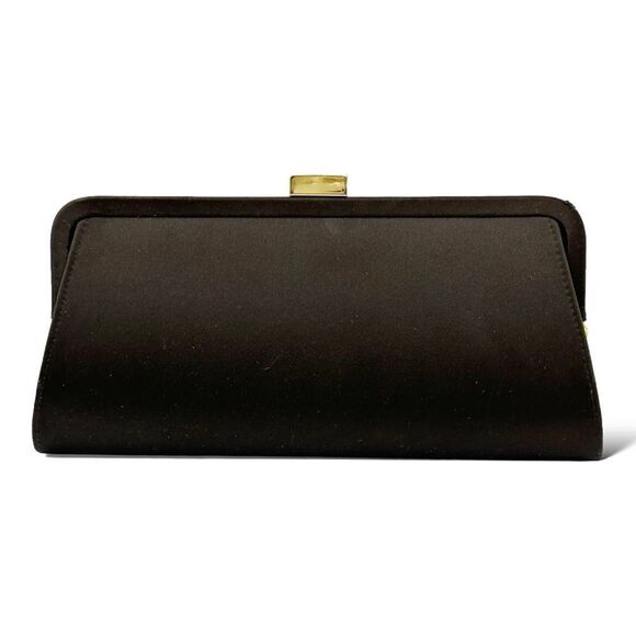 Vintage 1950’s Brown‎ Silky Convertible Evening Clutch Bag Gold Crystal Clasp - Picture 1 of 14